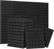 24 Pack 12X12x2 Inch Black Pyramid Acoustic Foam Panels For Sound Absorption