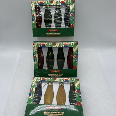 Lot of 3 Boxes All is Brite Hand Painted Glass Ornaments in Original Boxes