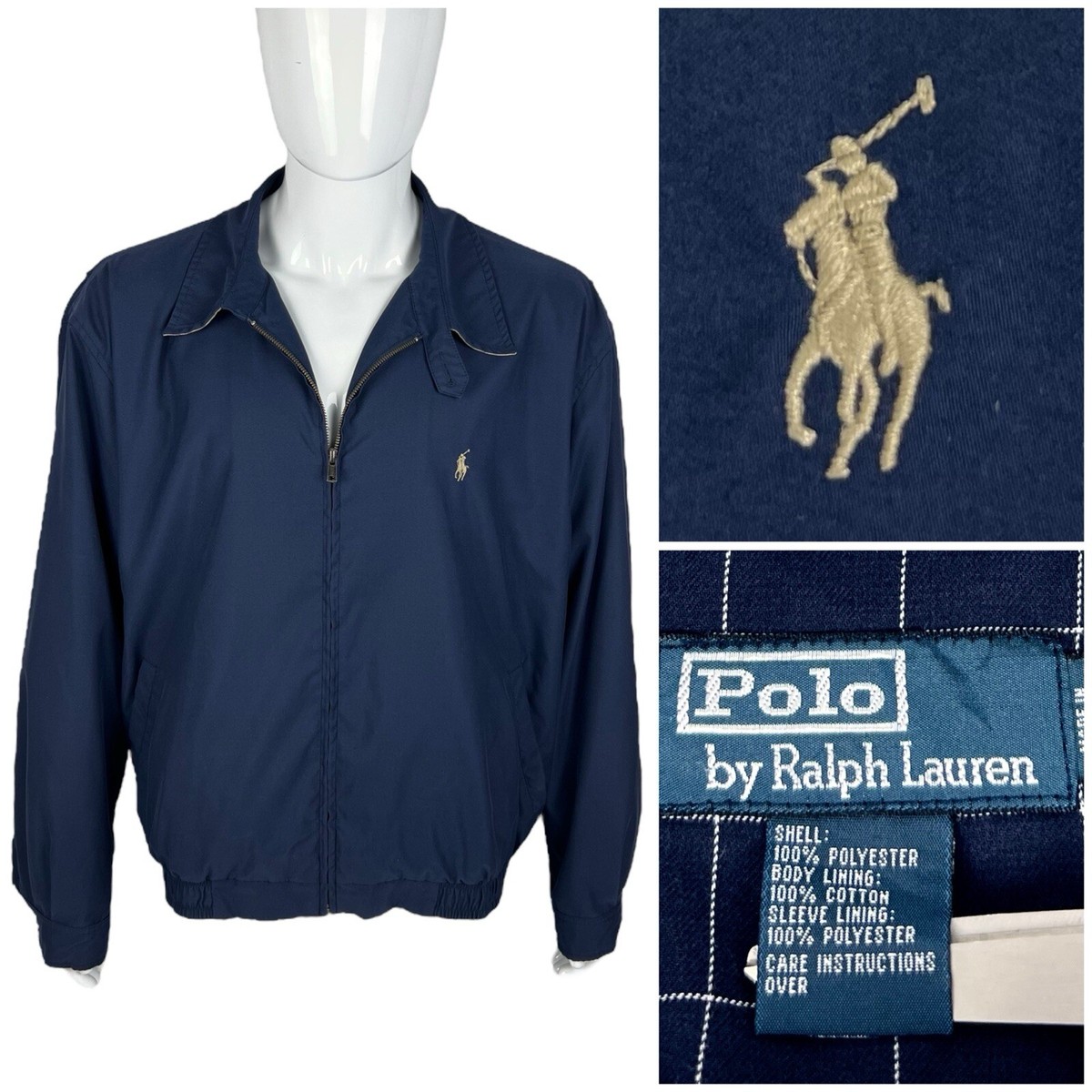 Polo Ralph Lauren Mens 2XL Harrington Blue Jacket Checkered Lined