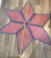 Handmade Rag Rug_Star Shape_77” Area Rug_Vintage_Pink, Red, Blue_Boho Chic_Exc