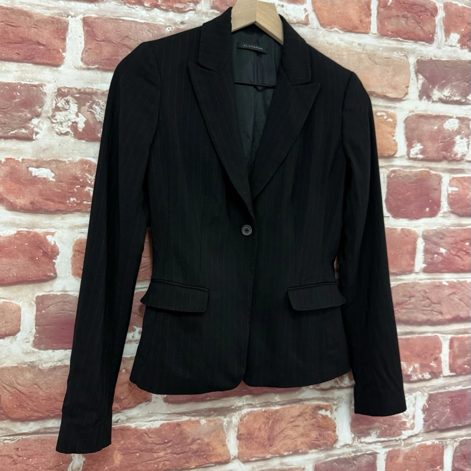 Elie Tahari Jacket Womens XXS Petite Black Blue Pinstriped Career Work Blazer - Image 2 of 4