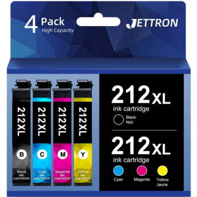 4 Pack 212XL Ink Cartridge compatible for Epson 212XL Workforce XP-4100 XP-4105