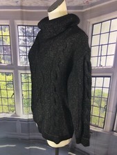 Charter Club S NWT Core Pullover Sparkle Cowl Cable Knit Sweater Black   
