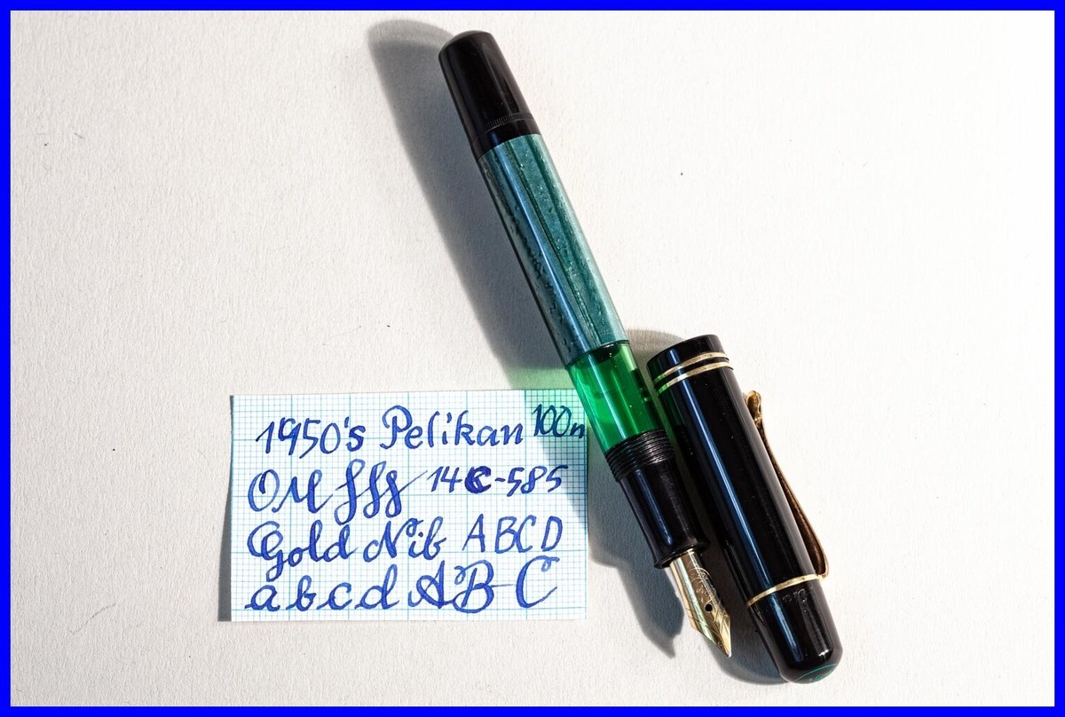 Pelikan　ペリカン　100N　OM 1954er PELIKAN 100N KOLBEN-FÜLLER Grün marmoriert OM - OBB 14K