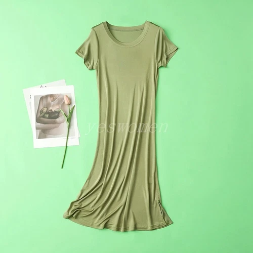 Women Mulberry Silk Long Shirts Short Sleeve Sleep Slips Dress Nightgown T Shirt - Bild 19 von 25