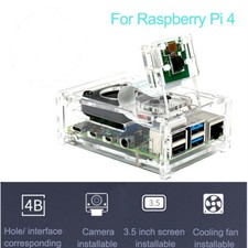 Clear Acrylic Case Shell with Cooling Fan  Camera Bracket for Raspberry Pi 4B