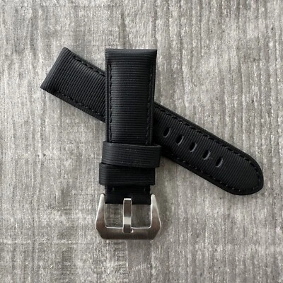 Pour OFFICINE PANERAI Bracelet De Montre En Cuir Noir Pour Montres PAM 24Mm - Photo 1/4