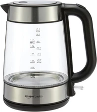 Amazon Basics Electric Kettle with Glass Carafe for Tea and Coffee, BPA-Free, Fa