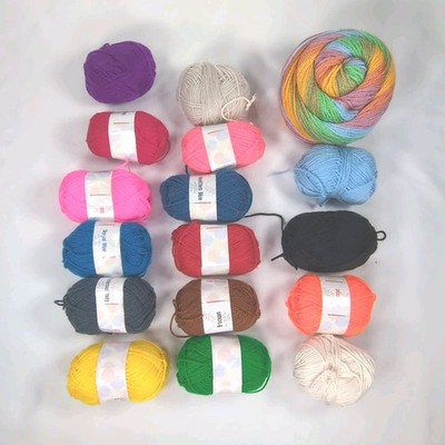 Lot Of 17 Acrylic Yarn Skein for Crocheting Multiple Color Set