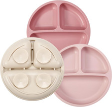 Pandaear 3 Pack Toddler Plates, Silicone Divided Suction Plate for Babies, Bpa-F