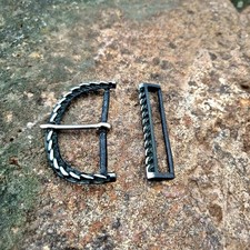 NOS Vintage 80s Extra Wide Belt Buckle Set, Silver Black Scrollwork, Fits 60mm