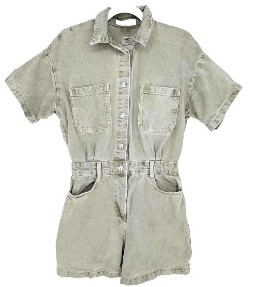 Zara 女式军用绿色牛仔连身裤连身裤女牛仔实用 90 年代波西米亚小号 — 第 3/4 张图片