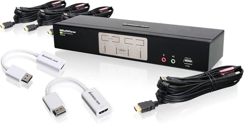 IOGEAR 4-Port HDMI & DisplayPort KVMP Kit with USB Hub & Audio, NEU, OVP
