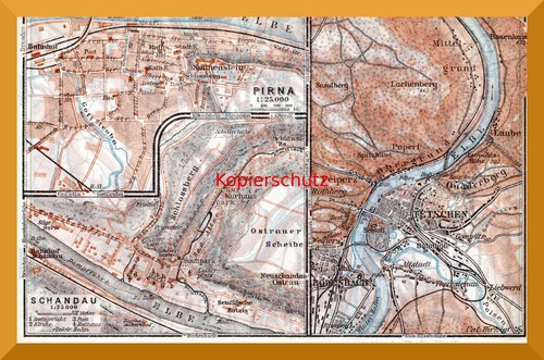 Pirna, Schandau, Tetschen +100 Jahre alte Pläne+ Sächs. Schweiz, Decin, Böhmen - Bild 1 von 5