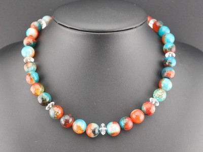 GJ69 *  EDELSTEIN KETTE  SUNSET ACHAT& BERGKRISTALL SOGNI D`ORO 925er SILBER 