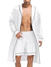 SWOMOG Mens Satin Robe Silk Long Sleeve House Kimono Bathrobe with Shorts Set...