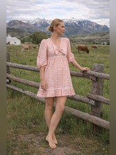 Anthropologie Greylin Dorothy Daisy Gingham Tie Front Mini Dress Size Small NWT