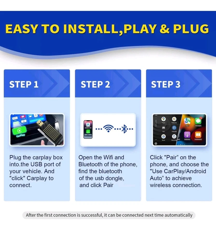 Wireless car play AI Box Android Adattatore Auto Convertitore WIFI Per... - Immagine 4 di 4