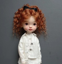 1/6 BJD Doll Wig Landoudou Soft Mohair High Ponytail Curly Hair Handmade DIY Toy