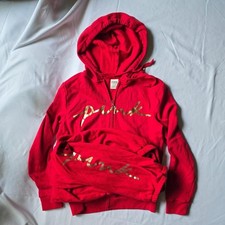Victoria s Secret PINK Red Gold Logo Hoodie Sweatpants Set Size M