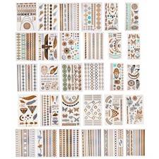 Metallic Temporary Tattoos- Includes 6 Sheets, Gold Silver Long Lasting