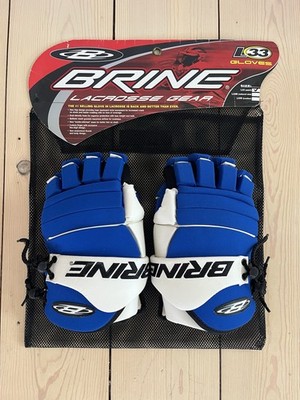 Brine L-33 Lacrosse Gloves Blue White Adult Size Large Used Nice