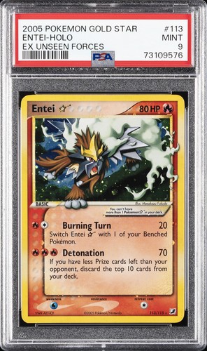 2005 POKEMON EX UNSEEN FORCES GOLD STAR #113 ENTEI-HOLO PSA 9