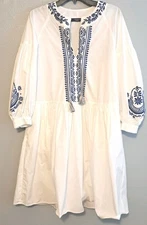Max Mara Weekend Womens Dress L White Embroidered Balloon Sleeve Above Knee Boho