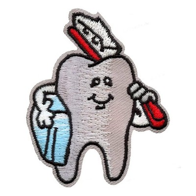 Happy Tooth With Toothbrush And Floss Embroidered Iron On Patch