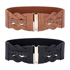 Women's Elastic Wide Belts Vintage Stretchy Belt Retro Small Black Brown