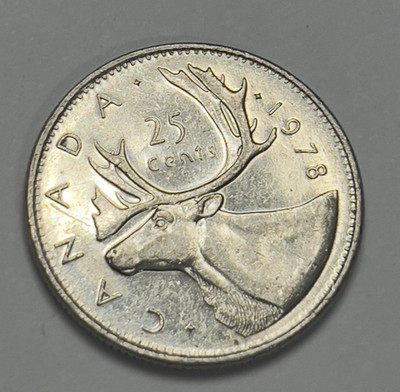 Lightly Circulated 1978 Canada 25 Cents   Nickel Quarter   Caribou   QEII