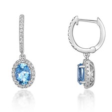 925 Sterling Silver Dangling Earrings With Blue Topaz and White Sapphire Accent