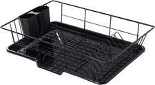 Space-Saving 3-Piece Dish Drainer Rack Set Counter Kitchen Cutlery Holder Black