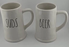 Rae Dunn Beer & Suds Mugs, white Ceramic 6" Artisan Collection By Magenta, 