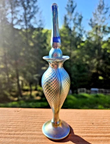 Vintage Steve Correia Pulled Feather Art Glass Steuben Perfume Bottle Signed
