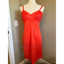Vintage Orange Lace Trim Slip Dress Camisole Nightgown Lingerie Size 36