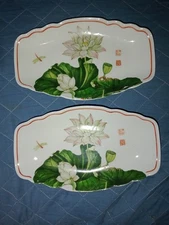 2 VTG ANCAP DECORO KALI Porcelain Floral Platter Lotus Water Lilies Sona ITALY