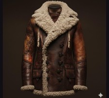 Image of Men’s Brown Shearling Leather Aviator Jacket Winter B3 Fur Lined Coat Genuine