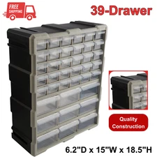 39-Drawer Plastic Small Parts Organizer Desktop or Wall Storage Drawers, Black