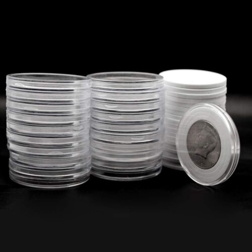 20 Clear Plastic Coin Capsules Case Silver Eagle JFK half Dollar Bitcoin Gasket