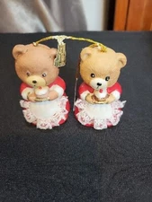 Set Of 2 Jasco 1980 Critter Bells Bear Porcelain Christmas Bell Vintage