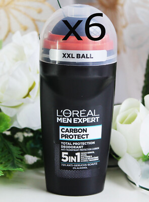 6x50ml L'Oreal Men Expert Carbon Protect Anti Transpirant 72H Deo Roll-on 5 in 1