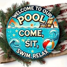 Welcome to Our Pool Sign Round Vintage Tin Metal Signs for Farmhouse Rustic