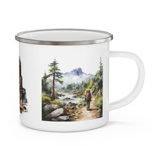 Enamel Camping Mug, Nature Scene Artwork Outdoor Hiking Travel Equipment Utensil