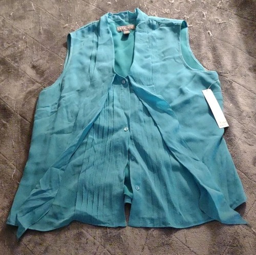 Kate Hill Bluse Damen 12 normal türkis V-Ausschnitt zum Binden ärmellos Seide. Neu mit Etikett. SSH - Bild 1 von 9