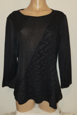 Ming Wang NWT Medium Black Sheer Mesh Leopard Print  3/4 Sleeve Blouse Top