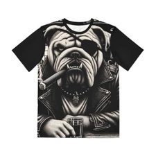 All Over Print T Shirt Unisex Adult Bulldog Bouncer Cigar Smoker Pet Lover Biker