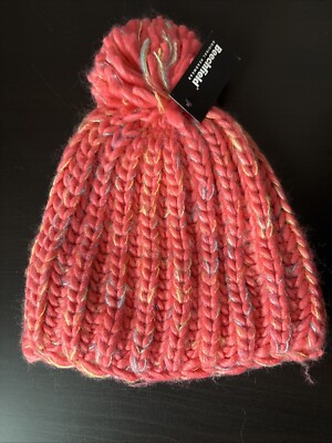 Dicke Damen Stick Mütze Grobstrick Beanie mit Bommel Beechfield Coral