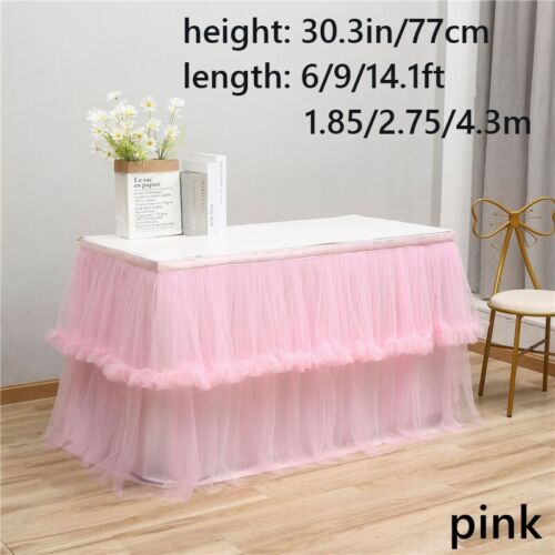 2 Layer Ruffle Tutu Table Skirt Cover Mesh Tablecloth Wedding Banquet Decor - Picture 4 of 18