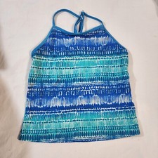 LL Bean Tankini swim Top Size Kids 16 turquoise blue soft EUC